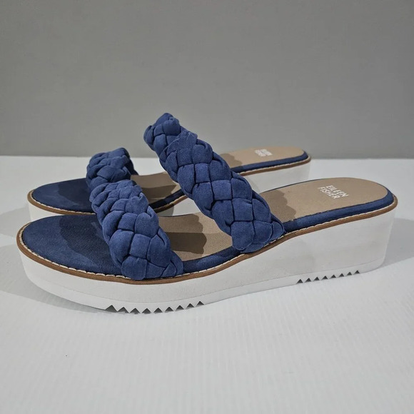 Eileen Fisher Shoes - Eileen Fisher Loop Wedge Sandal Platform Denim Blue Nubuck Leather Size 10